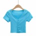 solid color V-neck single-breasted T-shirt  NSAC13927
