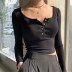 Chest button round neck long-sleeved T-shirt  NSAC13956