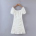 retro lace folds square neck white dress NSAC13998