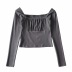 Square Collar Long-Sleeved Pleated T-Shirt NSAC13999