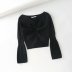 wholesale autumn sexy strapless off-the-shoulder collar flared sleeve sweater NSAM6525