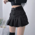 high-waisted pocket A-line pleated black denim skirt NSLQ14076