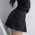 high-waisted pocket A-line pleated black denim skirt NSLQ14076