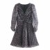 winter print wrinkled long-sleeved v-neck dress NSAM14305