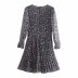 winter print wrinkled long-sleeved v-neck dress NSAM14305