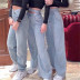 Double Trouser Waist Hollow High Waist Jeans NSAC14387