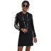 autumn and winter new black hooded leopard print side stitching dress NSAL6707