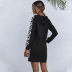 autumn and winter new black hooded leopard print side stitching dress NSAL6707