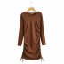 autumn round neck long-sleeved slimming two-sided drawstring knitted dress NSAM6735