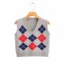 women s new V-neck check color matching versatile sleeveless diamond knitted vest  NSAM6819