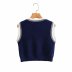 color contrast side V-neck high waist letter knitted  vest NSAM6820