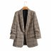 wholesale casual plaid suit jacket OL temperament sleeves pleated mid-length suit NSAM6827
