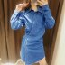 autumn double-breasted shirt-style denim dress  NSAM6870