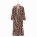 autumn leopard print pleated drawstring long sleeve dress  NSAM6929