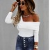 sexy strapless long sleeve solid color T-shirt  NSYD6952