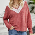 hot women s lace long-sleeved loose T-shirt V-neck pullover sweater NSYH7109