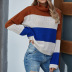 striped loose long-sleeved turtleneck sweater NSYH7137