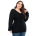 hot style plus size women s V-neck black knit pullover puff sleeve long-sleeved sweater top NSYH7159