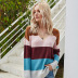 hot style sexy open back loose knit sweater striped contrast color V-neck pullover sweater NSYH7175