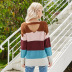 hot style sexy open back loose knit sweater striped contrast color V-neck pullover sweater NSYH7175