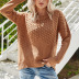 hot style round neck pullover ladies knit sweater solid color long-sleeved hollow sweater NSYH7177
