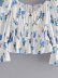 v-neck lotus leaf sleeves pleated design short print blouse NSAM7196