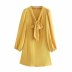 solid color bow tie sweet and loose long sleeve dress NSAM7201