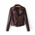 lapel slim short PU leather motorcycle belt jacket  NSAM7221