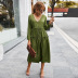 autumn and winter simple V-neck dress  NSDY7656