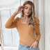 classic square neck long sleeves knitted T-shirt NSDY7670