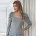 classic square neck long sleeves knitted T-shirt NSDY7670
