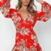 autumn sexy deep v backless lace-up printed long-sleeved dress  NSCX7729