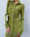 Fall slim stretch pleated velvet shirt dress NSAC14581