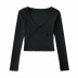 solid color sexy deep V-neck long-sleeved tops   NSAC17950