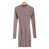 chest zipper side slit knitted dress  NSAC17956