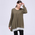 stitching round neck mid-length loose long-sleeved T-shirt  NSJR18178