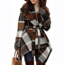 lace-up plaid color matching woolen mid-length windbreaker  NSYF18187