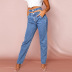 autumn high waist fringed belt jeans  NSKL18231