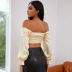 pleated off-shoulder long-sleeved sexy tops NSWX18291