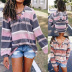 printed long-sleeved V-neck tie casual loose top  NSZH18575