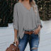 fashion solid color V-neck long sleeve irregular shirt  NSZH18578