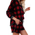 plaid printed button round neck long sleeve shorts casual suit NSZH18580