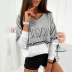 letter printing V-neck long-sleeved stitching loose sweatershirt NSZH18593