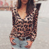 leopard print long-sleeved V-neck shirt NSZH18604