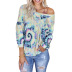 printed long-sleeved round neck loose casual top NSZH18617
