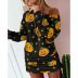 contrast printing round neck long sleeve dress NSZH18622