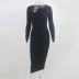 bag hip button round neck long sleeve knitted dress NSYI18691
