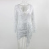 V-neck long-sleeved sequined slim dress NSYI18713