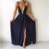 vestido largo con escote en V y dobladillo dividido en color liso NSYI18714