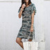 piled sleeve camouflage dress  NSKL18738